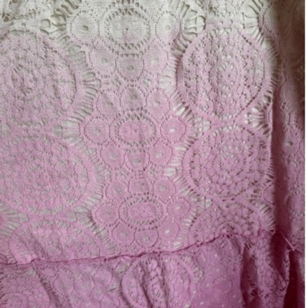 Venus Womens Long Crochet Embroidered Pink White Floral Ombre Maxi Dress sz M - Picture 8 of 13